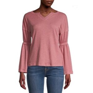 Baea Flare Sleeve Waffle Knit Thermal Top Blush L